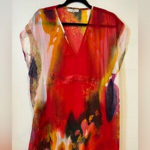 Michael Stars Multi-Color Sheer Beach Cover Up Kaftan Dress O/S